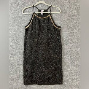 Francesca's‎ Alya Mini Dress Women's Sz S Black Beaded New Years Eve High Neck